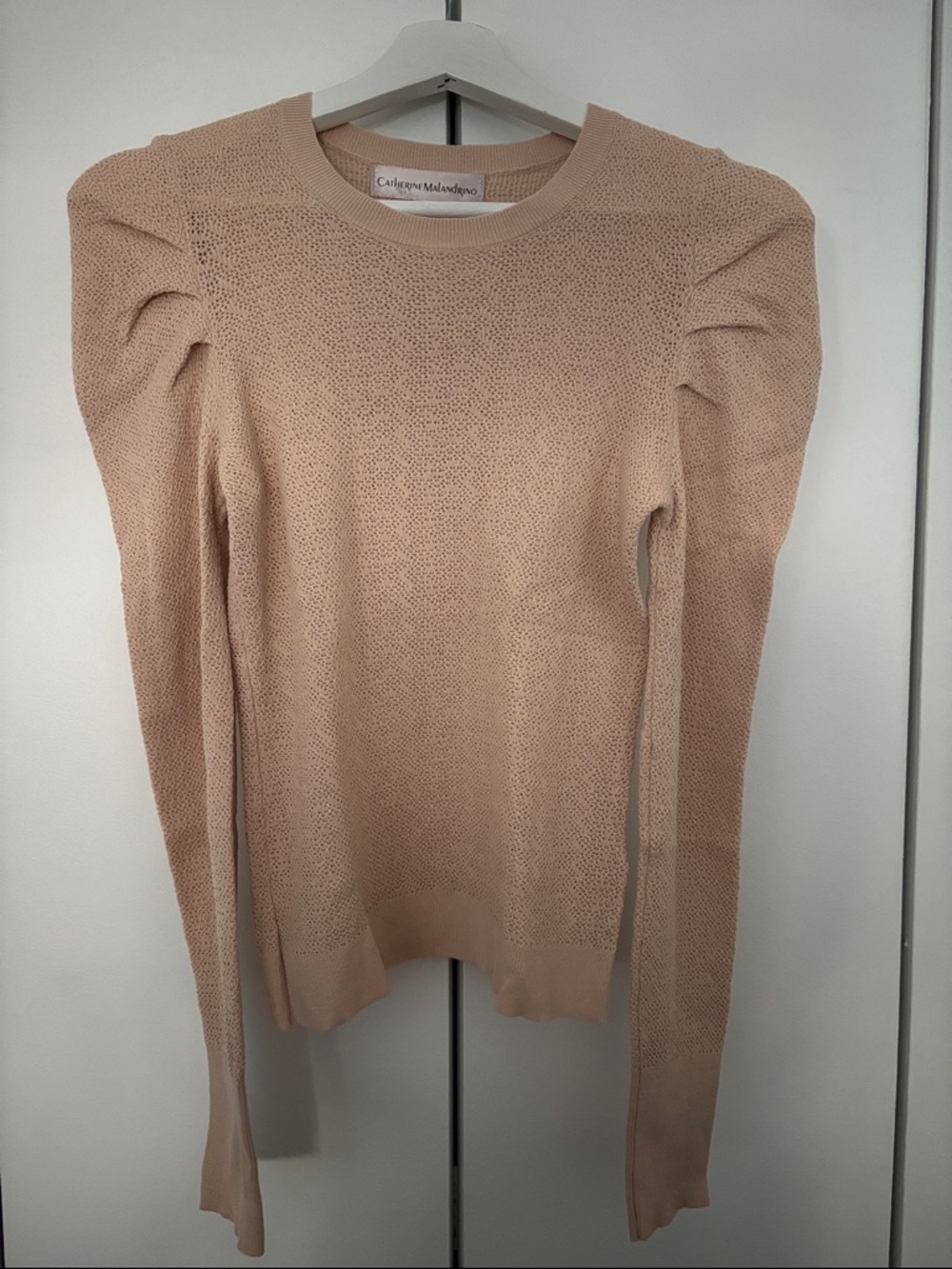 Catherine Malandrino Blush Beige Puff-Sleeve Knit Top